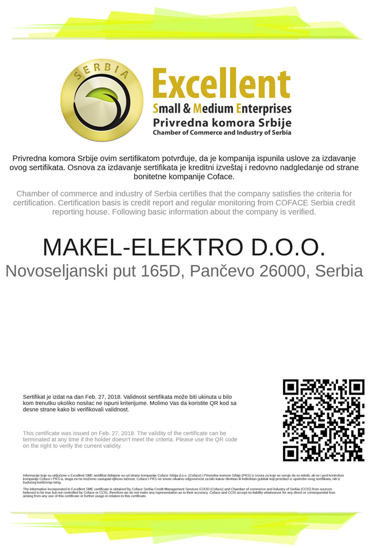 Sertifikat Excellent SME Serbia